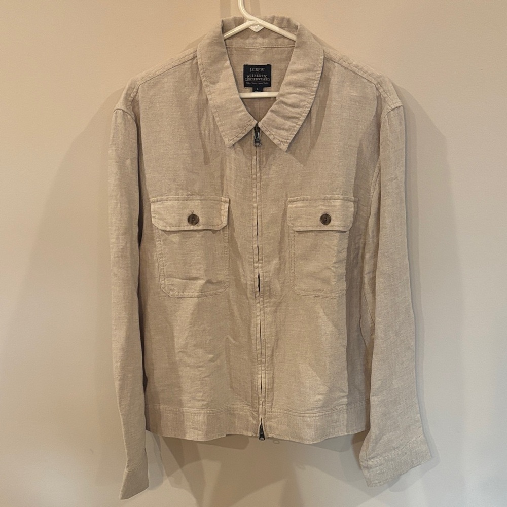 J Crew Lightweight Zip-Up Tan Shirt Jacket Men's L
